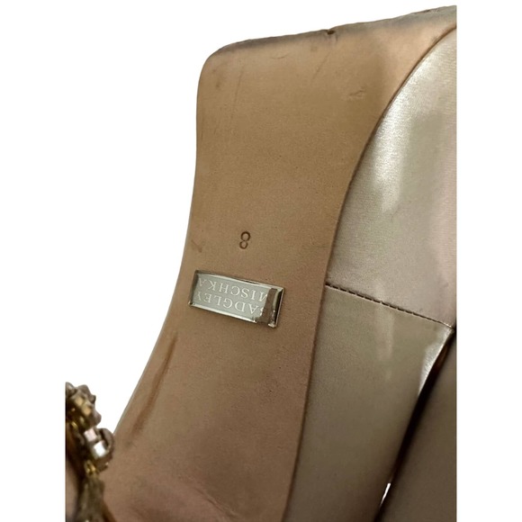 Badgley Mischka Kiara Crystal Back Open Toe Pump Latte‎ Satin size 8 - Picture 10 of 10